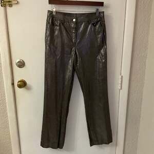 Worth Brown Metallic Pull on Pants 8 Mermaid Retro Girl Glam Mob Wife Linen Rock